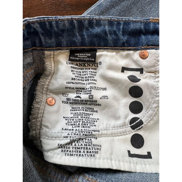 Blank NYC Baxter Ribcage Straight Leg Distressed Jeans Ripped Baggy Raw Hem Butt - Picture 13 of 16